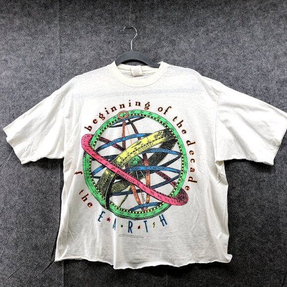 VTG T Shirt Zodiac Graphic Astrology Womens L Cut Off Cropped White Horoscope - Picture 1 of 12